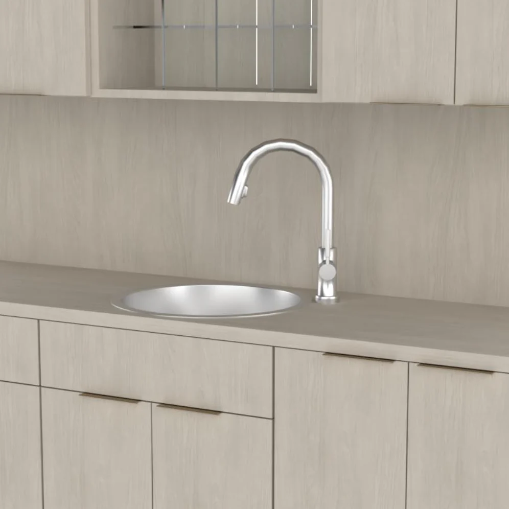Round Flat Bottom Stainless Sink with Pull Out Faucet